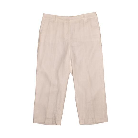 TALBOTS $89 White Lined Linen Cropped Pant Relaxed Pockets Size 14 - Picture 1 of 3
